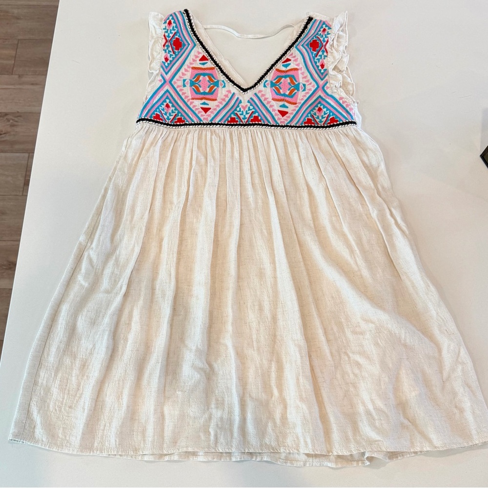 THML Cream Boho Dress with Multicolor Embroidered Yoke